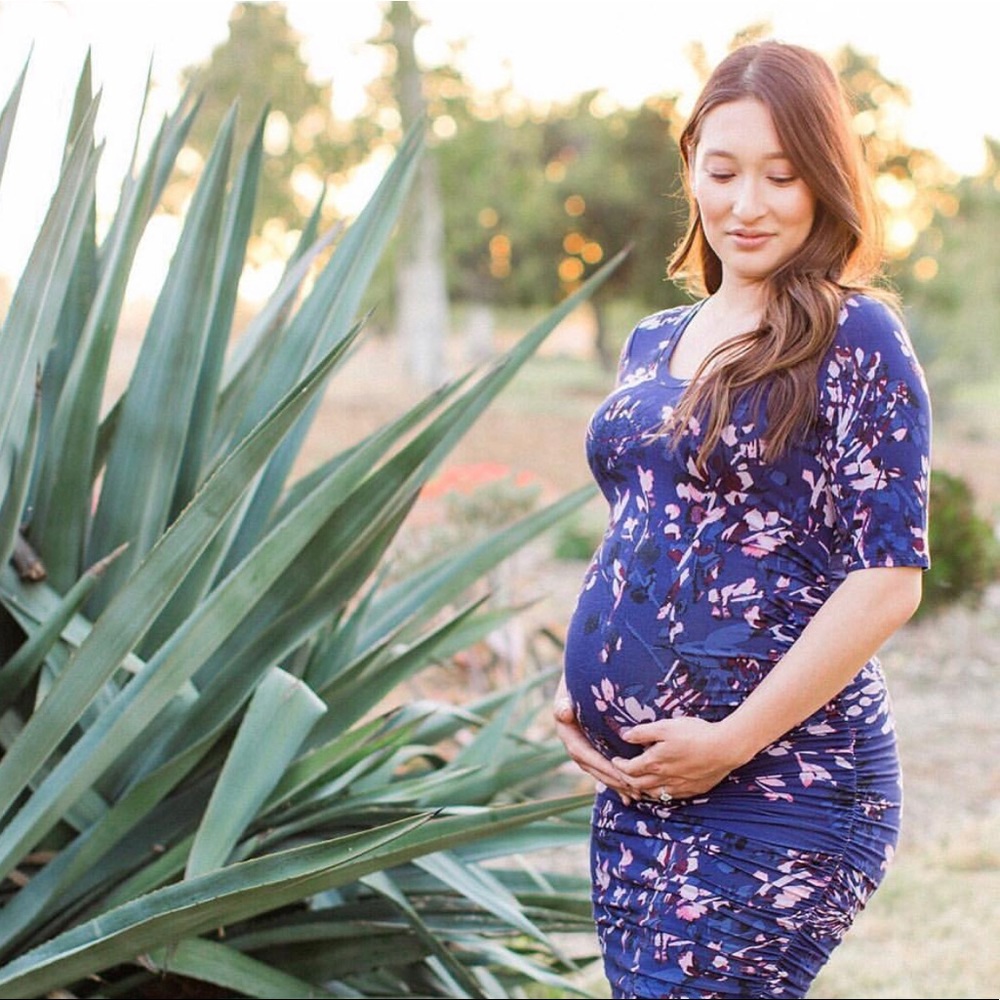 Ruched Mid Sleeve Maternity Dress